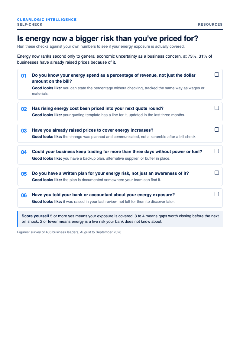 Preview of the self-check: Is energy now a bigger risk than you've priced for?, from ClearLogic Intelligence
